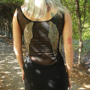 Black Sheer Crystal Angel wings party cocktail dress Clubwear