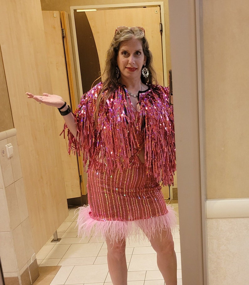 Barbie Tinsel Fringe Jacket Pink Cosplay Rave Etsy