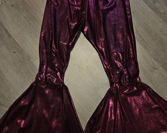 Shiny stretchy metallic bell bottoms leggings