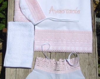 Baptism/Christening Undergarments Set for Girls with Guipure Lace