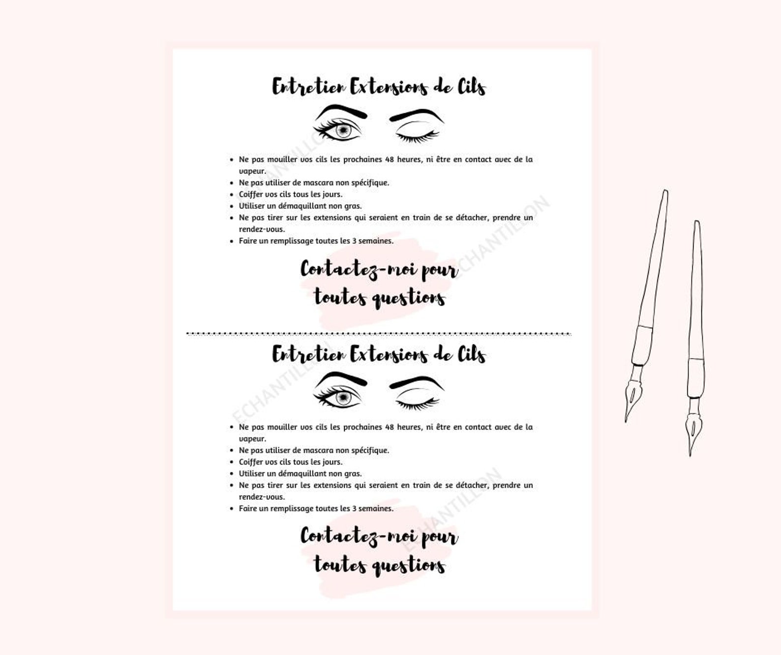 Fiche ENTRETIEN Extensions de Cils cliente After Care Eyelash | Etsy