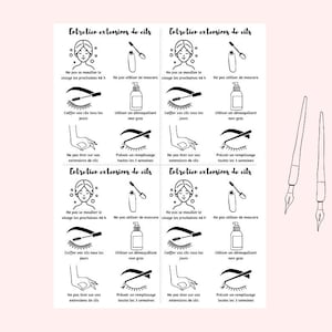Fiche ENTRETIEN Extensions de Cils cliente, After Care Eyelash extensions, Format Pdf en Français, carte de suivi d'extension de cils