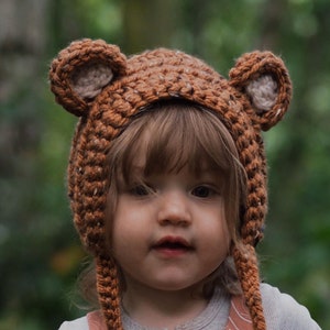 Handmade chunky crochet bear bonnet
