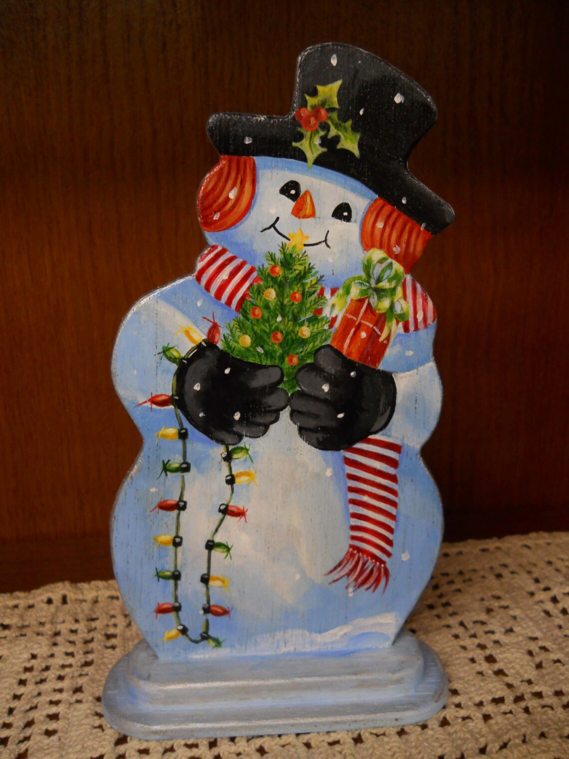 Snowman Wood Two sided Holiday Figurine Sculpture Hand painted Etsy