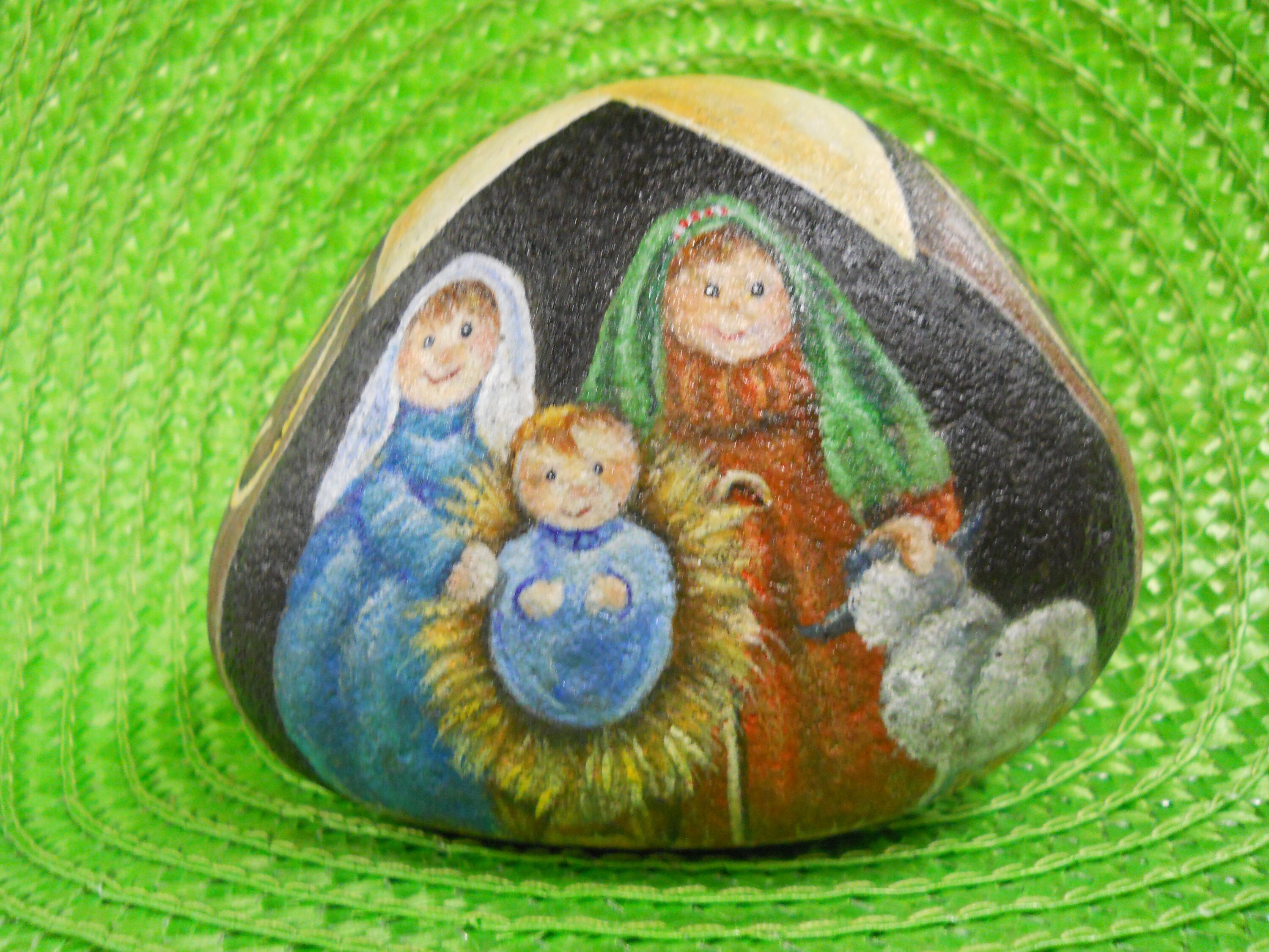 Nativity Christmas Hand Painted Rock Manger Scene Painting Etsy