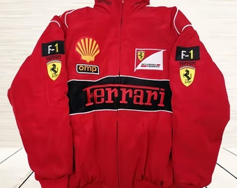 Personalized premium needlework design, vintage Formula One, racing pilot, Ferrari, and gender-neutral adult jackets