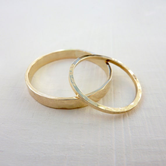Gold wedding band set Gold wedding ring set Thin wedding | Etsy