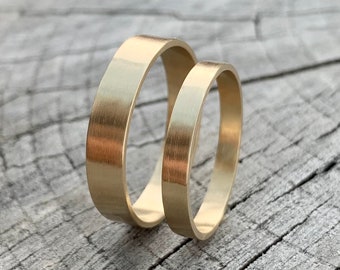 Gold wedding band set, Gold wedding ring set, 9ct gold rings