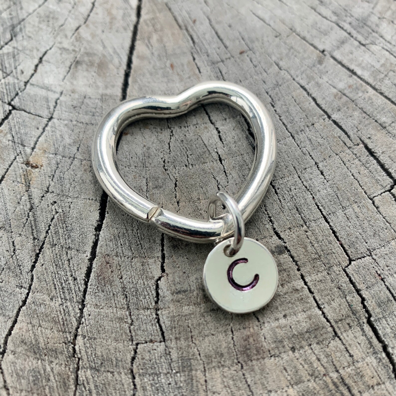 Sterling silver initial keyring initial keychain heart Etsy