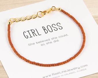 Girl Boss minimalist beaded friendship bracelet, boss babe jewelry gift for women, boss lady jewelry gifts, handmade gifts under 15 for her
