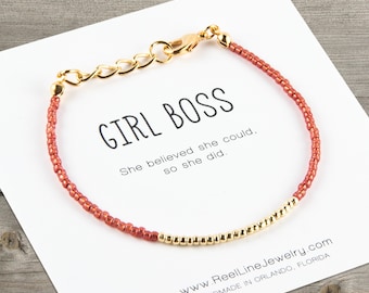 GIRL BOSS Minimalist Inspirational Bracelet. boss babe gift, female entrepreneur gift, female boss lady gift, women support women gifts