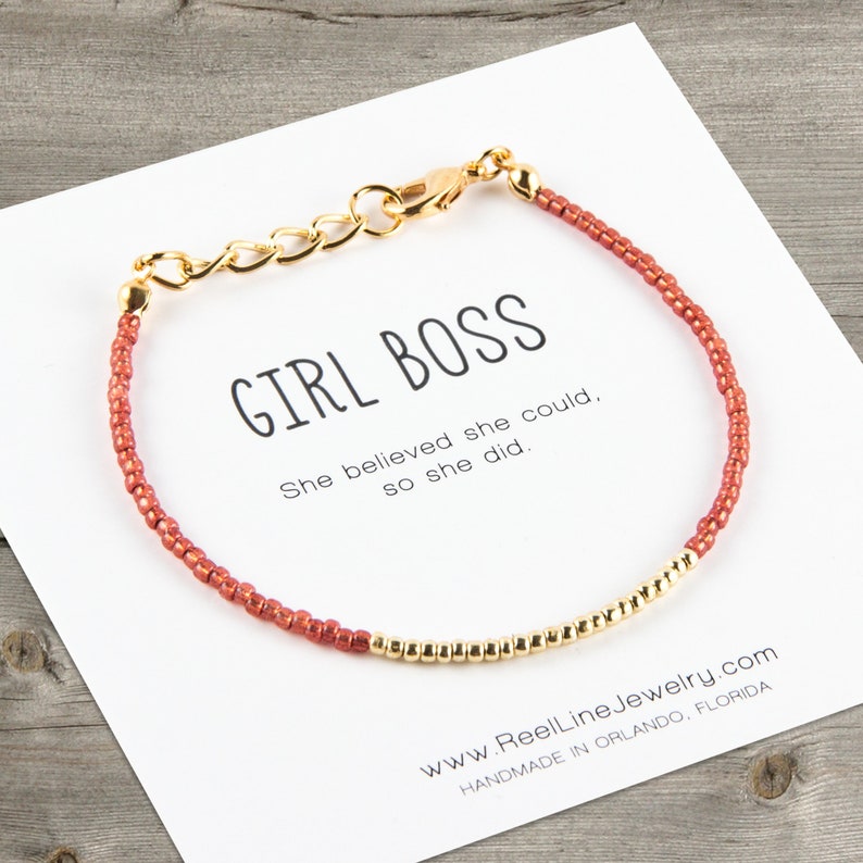GIRL BOSS Minimalist Inspirational Bracelet. boss babe gift, female entrepreneur gift, female boss lady gift, women support women gifts image 1