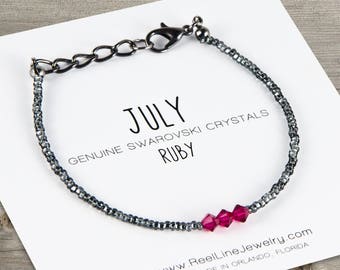 July Ruby Crystal Birthstone Bracelet for her, July birthstone bracelet, birthday gift for her, birthstone gift, women birthstone jewelry