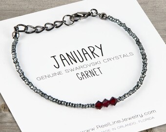January Garnet Birthstone Bracelet, Swarovski Birthstone Crystal Birthday Gift, Birthstone Jewelry, January's Birthstone Minimalist Bracelet
