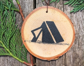 Tent Camping Ornament /tent rustic birch ornament/Christmas ornament, adventure decoration/Boy Scout/Girl Scout/summer souvenir