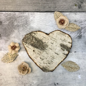 6&quot; Birch Bark Heart, Wedding Heart Decoration, Heart Confetti, Wooden Heart, Rustic Heart, Rustic Wedding, Natural Bark Heart, Birch Heart