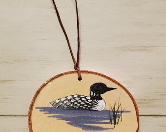 Loon, Lake Life Rustic Ornament, Christmas Ornament, Cabin Decor, Painted Birch Ornament