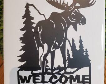 6x6 SQUARE TRIVET/COASTER "Welcome Moose"