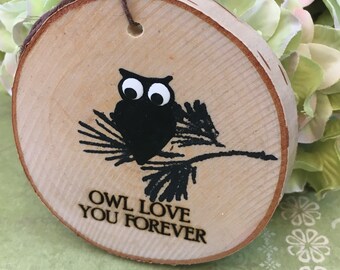 Barn owl/rustic Birch "Owl love you forever" ornament/Mother's Day gift/Christmas ornament/romantic ornament/owl decor/woodland decor