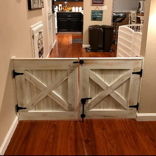 Double Door Rustic Barn Door Style Baby Dog Gate Etsy