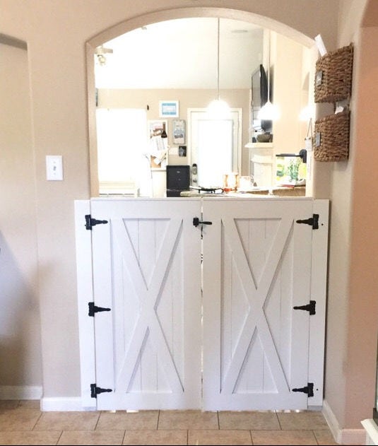 Double Door Rustic Barn Door Style Baby Dog Gate Etsy