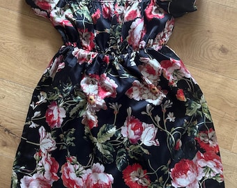 Satin, flowered off the shoulder mini dress. Size xs