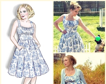 Norma Dress,  size US 10, PDF sewing pattern, instant download. Summer dress, midriff and gathered bust. See pictures for measurements.