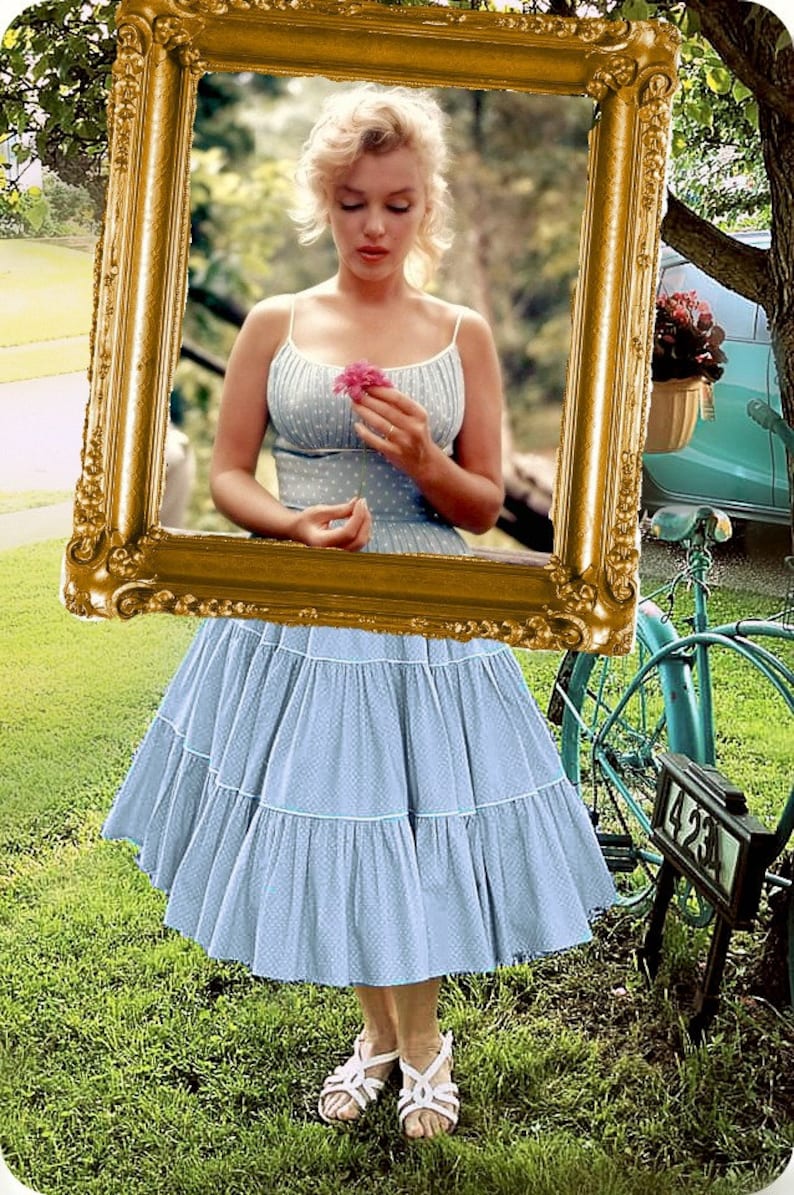 Size US 6 PDF Sewing Pattern, Marilyn. Blue Summer Dress , 1950s, B34 W26 / B 85 cm W 65 cm image 10