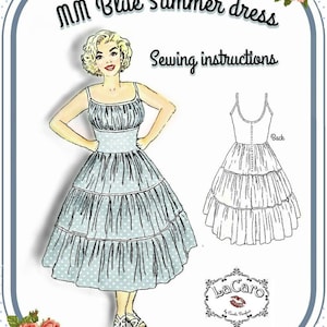 Size US 6 PDF Sewing Pattern, Marilyn. Blue Summer Dress , 1950s, B34 W26 / B 85 cm W 65 cm image 2