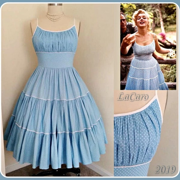 Size US 8 PDF Sewing Pattern, Marilyn. "Blue Summer Dress" , 1950s, B36" W28" / B91.5 cm W71 cm