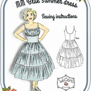 Size US 16 PDF Sewing Pattern, Marilyn. &quot;Blue Summer Dress&quot; , 1950s, B44&quot; W36&quot; / B 110 cm W 90 cm