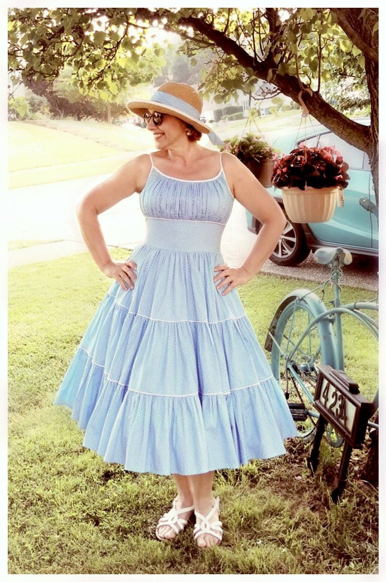 Size US 6 PDF Sewing Pattern, Marilyn. Blue Summer Dress , 1950s, B34 W26 / B 85 cm W 65 cm image 4