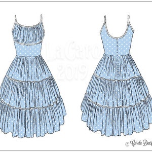 Size US 6 PDF Sewing Pattern, Marilyn. Blue Summer Dress , 1950s, B34 W26 / B 85 cm W 65 cm image 3