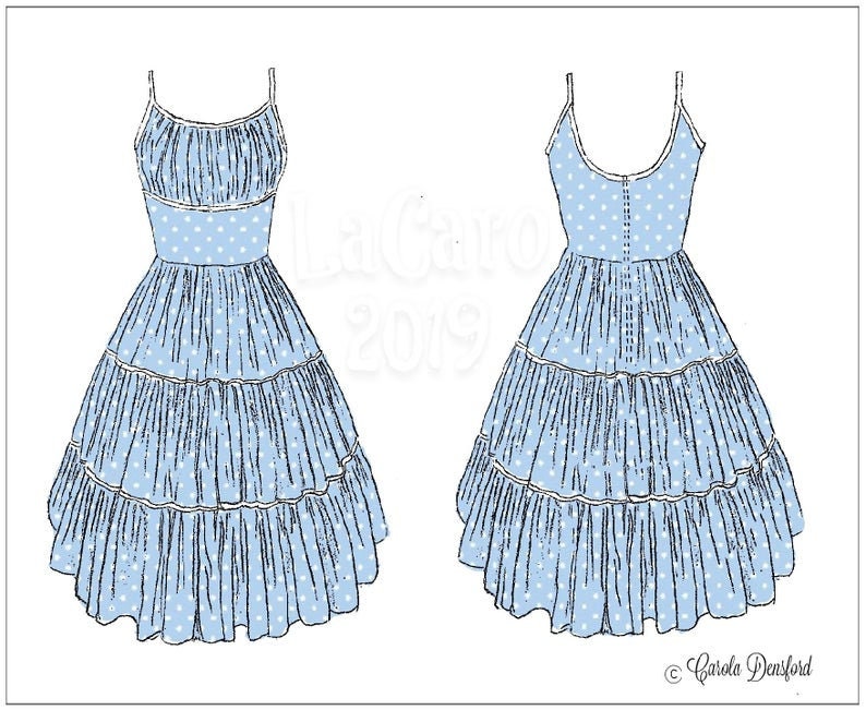 Size US 6 PDF Sewing Pattern, Marilyn. Blue Summer Dress , 1950s, B34 W26 / B 85 cm W 65 cm image 3