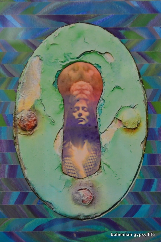 8 X 10 Mixed Media/ Watercolor/ Photography KEYHOLE to the Etsy