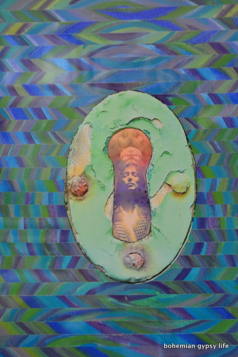 8 X 10 Mixed Media/ Watercolor/ Photography KEYHOLE to the Etsy