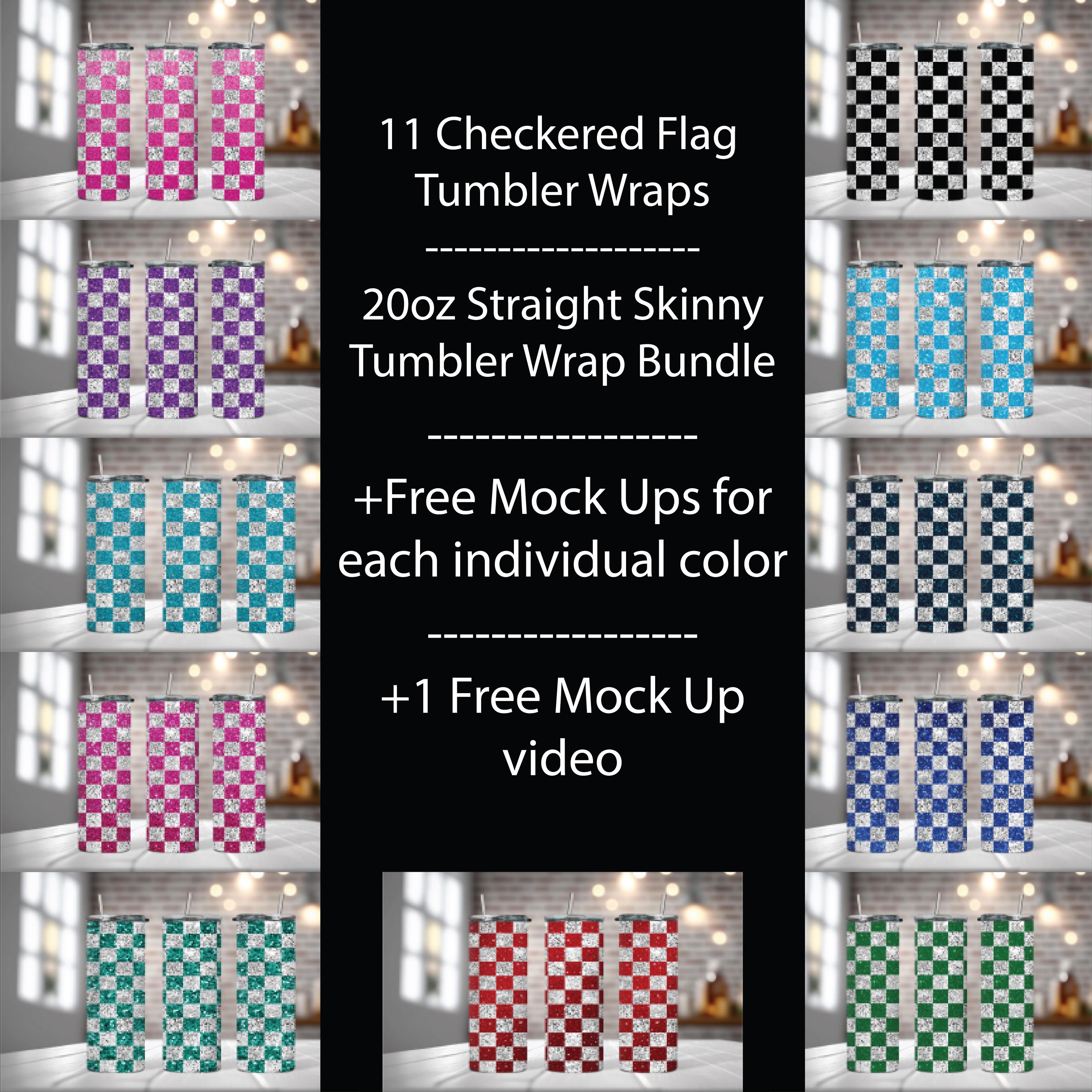 20oz Digital Tumbler Wrap, 11 Wrap Bundle, Racing, Checkered Flag