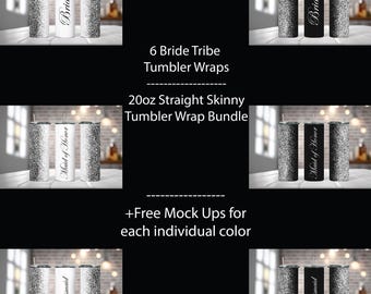 20oz Digital Tumbler Wrap, 6 Wrap Bundle, Bride, Bride Tribe, Groom, Wedding, Black and White
