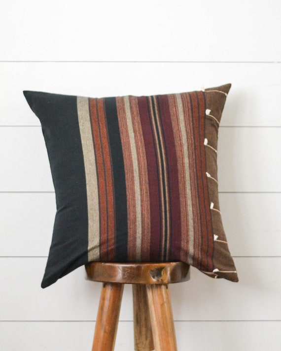 Striped Chiangmai Pillow Blue Rust Woven Decorative Pillow Etsy