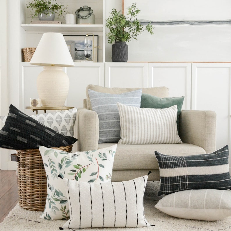 Gray Stripe Pillow Woven Gray Stripe Decorative Pillow Grey Etsy