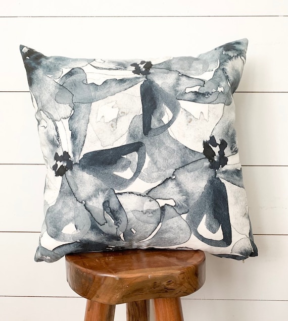 Blue Watercolor Floral Pillow Blue Grey Woods decorative pillow tree pillow