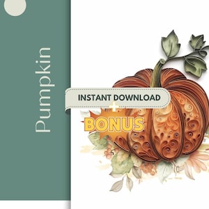 Puede incluir: Plantilla de quilling para una calabaza con hojas y flores. La plantilla es para descarga instantánea e incluye un bono.
