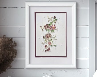 Handcrafted Quilled Floral Picture, Framed Paper Wall Art, Wild Flowers