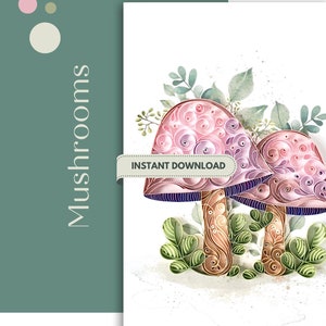 Quilling Template Quilling Pattern To Make Mushrooms Digital Quilling Download How to Make DIY Watercolour Template