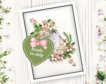 Handmade Quilling Floral Art, Pastel Colors, Framed Wall Decor