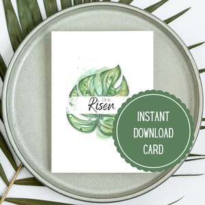 Feuille de Monstera quilling de Pâques Carte minimaliste à téléchargement immédiat Modèle de carte de voeux abordable pour Pâques, cadeau de printemps numérique