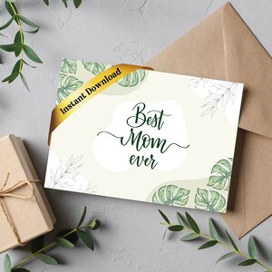 Cartão imprimível de folha Monstera floral para qualquer ocasião, melhor mãe de todos os tempos, para seu presente de aniversário
