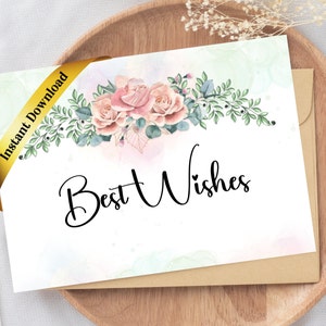 Quilling Mixed Media Best Wishes Carta stampabile floreale, Carta regalo di compleanno con foglie quilled