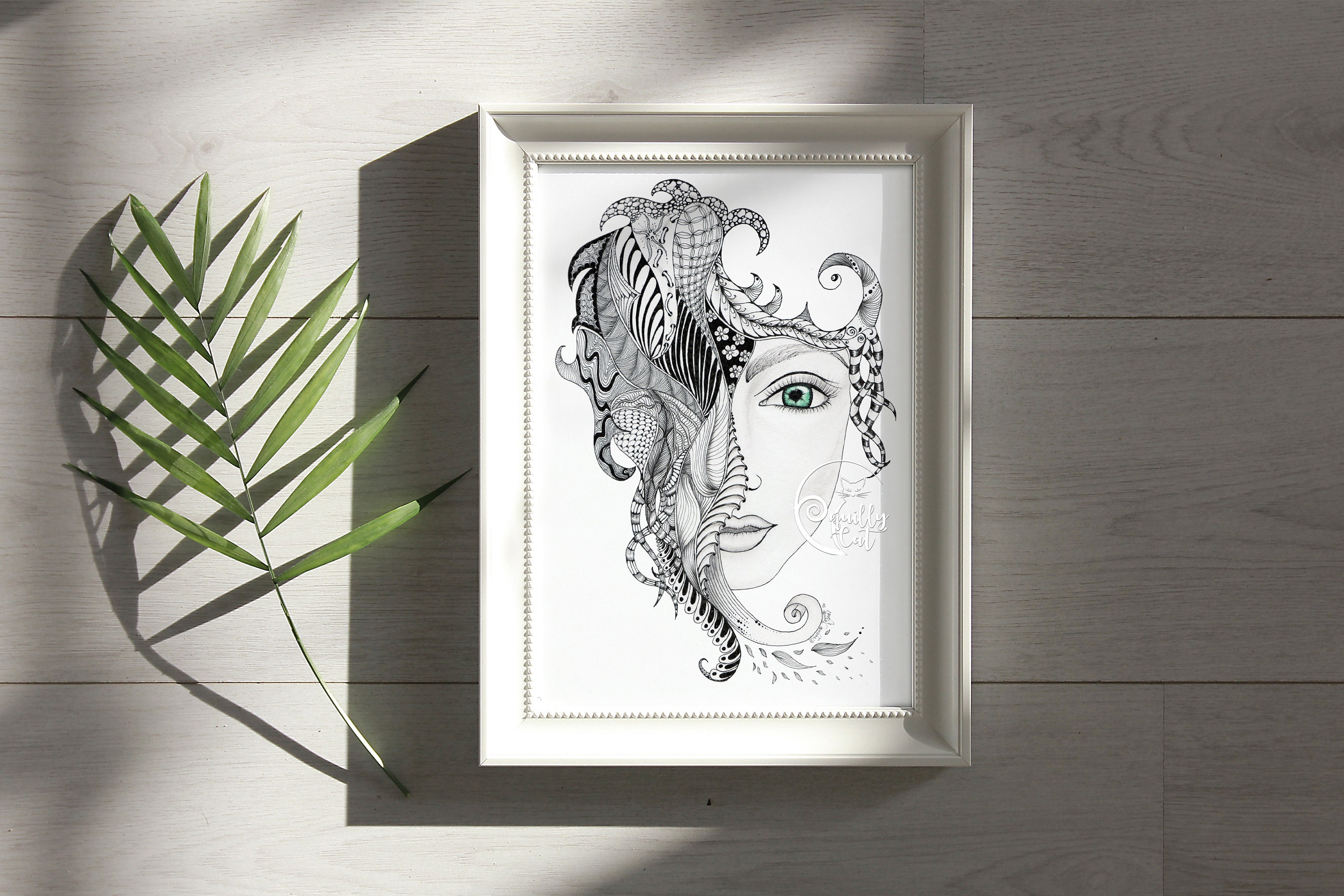 PRINT Hand Drawn Zentangle Art green Eye Print - Etsy