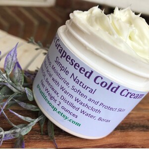 Classic Grapeseed Cold Cream, Pure and Natural, Sensitive Skin, Cold Cream. Face Cream, Make-up Remover, Facial Cleanser,Facials, Etsy Sales image 2